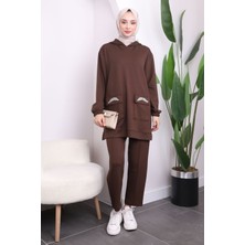 Kahverengi Cep Taş Detaylı Oys Takım