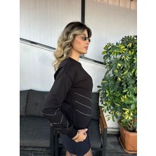 Kübra tekstil Taş Detaylı Kadın Siyah Sweatshirt