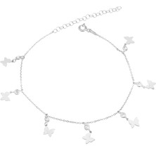 Brezza Lusso Jewelry Kelebek Figürlü Clasical Taşlı Sallantılı Gümüş Kadın Ayak Halhal