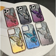 TrendyTech iPhone 15 Pro Max Uyumlu 3D Kelebekli Sulu Simli Kamera Koruma Çıkıntılı Lüks Kılıf