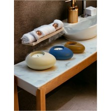 Ogish Concept Three Drops Minimal Dekoratif Beton Tealight Mumluk 3'lü Set |alaçatı- Mavi-Karamel|