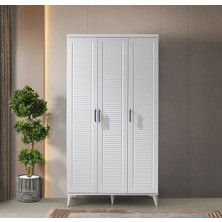 GuneyStore Ücretsiz Montaj - %100 MDF Paris 3 Kapaklı Beyaz Gardırop - MDF Dolap - Elbise Dolabı