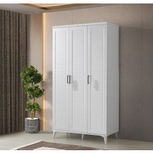 GuneyStore Ücretsiz Montaj - %100 MDF Paris 3 Kapaklı Beyaz Gardırop - MDF Dolap - Elbise Dolabı