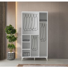 GuneyStore Ücretsiz Montaj - %100 MDF Paris 3 Kapaklı Beyaz Gardırop - MDF Dolap - Elbise Dolabı