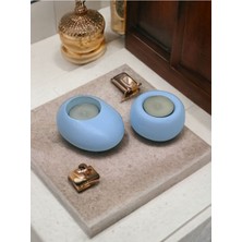 Ogish Concept Drop&spot Minimal Dekoratif Beton Tealight Mumluk 2'li Set Baby Blue