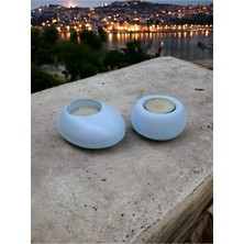 Ogish Concept Drop&spot Minimal Dekoratif Beton Tealight Mumluk 2'li Set Baby Blue