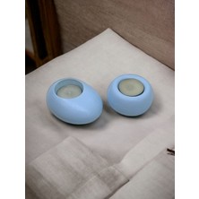 Ogish Concept Drop&spot Minimal Dekoratif Beton Tealight Mumluk 2'li Set Baby Blue