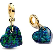 Hector Co Jewellery Yeşil Kalp Işıltılı Sallantılı Charm 925 Ayar