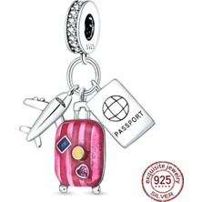 Hector Co Jewellery Üçlü Seyahat Uçak,pembe Bavul ve Pasaport Temalı Charm