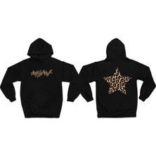 Swozz Leopar Hoodie Baskılı Kalın Pamuklu Oversize  Siyah Sweatshirt