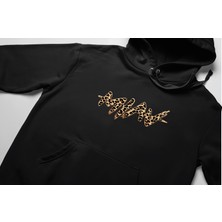 Swozz Leopar Hoodie Baskılı Kalın Pamuklu Oversize  Siyah Sweatshirt