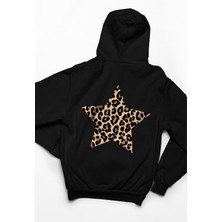 Swozz Leopar Hoodie Baskılı Kalın Pamuklu Oversize  Siyah Sweatshirt