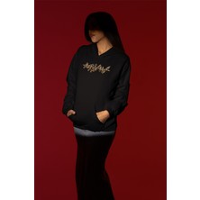 Swozz Leopar Hoodie Baskılı Kalın Pamuklu Oversize  Siyah Sweatshirt