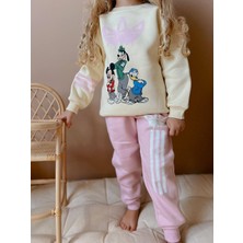 Sacro Kids Minnie Mouse Baskılı Eşofman-Sweatshirt 3 Iplik Şardonlu Kışlık Kız Çocuk Takım