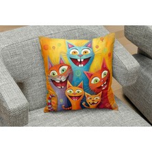 Owl Bag Sevimli Kedicikler Desenlı Kare Yastık Kılıfı