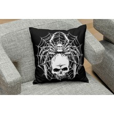 Owl Bag Örümcek Ağı ve Iskelet Desenlı Kare Yastık Kılıfı