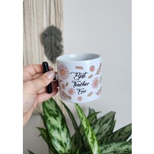 Happy Mountains Öğretmenler Için Renkli Papatya Desenli Best Teacher Ever Yazılı Porselen T Kupa Bardak Latte Fincan