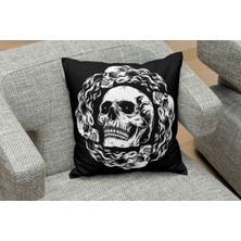 Owl Bag Alevli Kurukafa Lar Desenlı Kare Yastık Kılıfı