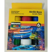 Nova Color Akrilik Boya 6 Renk 17 ml - Cem Fırça Seti 4lü - Brons Tuval 25*35