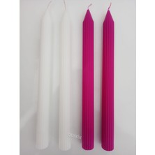 qosrix  Yılbaşı Özel Serisi 4'lü Beyaz Fuşya Şamdan Doğal Kokulu Soya Mumu Yeni Yıl Noel Uzun Çubuk Konik Mum