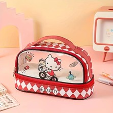 Çocuk Kalem Kutusu Hello Kitty Figürlü Iki Bölmeli Şeffaf Bölümlü