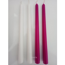 qosrix  Yılbaşı Özel Serisi 4'lü Beyaz Fuşya Şamdan Doğal Kokulu Soya Mumu Yeni Yıl Noel Uzun Çubuk Konik Mum