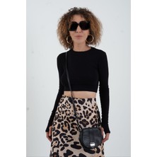 Zelish My Sister Siyah Parmak Detaylı Crop Bluz