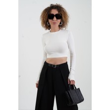 Zelish My Sister Ekru Parmak Detaylı Crop Bluz