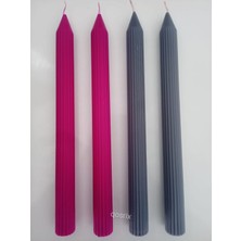 qosrix  Yılbaşı Özel Serisi 4'lü Fuşya Gri Şamdan Doğal Kokulu Soya Mumu Yeni Yıl Noel Uzun Çubuk Konik Mum