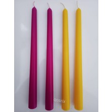 qosrix  Yılbaşı Özel Serisi 4'lü Fuşya Sarı Şamdan Doğal Kokulu Soya Mumu Yeni Yıl Noel Uzun Çubuk Konik Mum