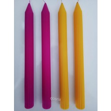 qosrix  Yılbaşı Özel Serisi 4'lü Fuşya Sarı Şamdan Doğal Kokulu Soya Mumu Yeni Yıl Noel Uzun Çubuk Konik Mum