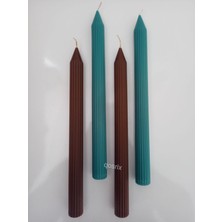 qosrix  Yılbaşı Özel Serisi 4'lü Kahverengi Açık Petrol Yeşili Şamdan Doğal Kokulu Soya Mumu Yeni Yıl Noel Uzun Çubuk Konik Mum