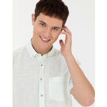 Pierre Cardin Erkek Yeşil Keten Görünümlü Regular Fit Kısa Kollu Gömlek 50255247-VR054