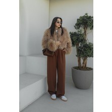 Camel Pleated Palazzo Pantolon