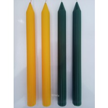 qosrix  Yılbaşı Özel Serisi 4'lü Sarı Yeşil Şamdan Doğal Kokulu Soya Mumu Yeni Yıl Noel Uzun Çubuk Konik Mum