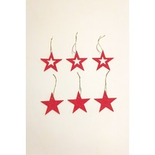 Kuzeylina 6'lı Kırmızı Yıldız Yılbaşı Ağacı Süsü - Keçe, Altın Ipli