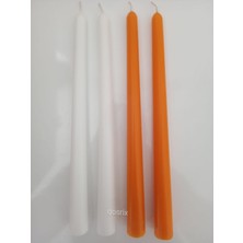 qosrix  Yılbaşı Özel Serisi 4'lü Turuncu Beyaz Şamdan Doğal Kokulu Soya Mumu Yeni Yıl Noel Uzun Çubuk Konik Mum