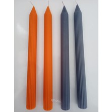 qosrix  Yılbaşı Özel Serisi 4'lü Turuncu Gri Şamdan Doğal Kokulu Soya Mumu Yeni Yıl Noel Uzun Çubuk Konik Mum