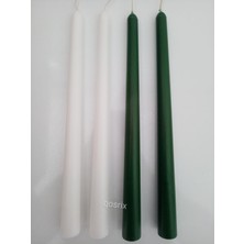 qosrix  Yılbaşı Özel Serisi 4'lü Yeşil Beyaz Şamdan Doğal Kokulu Soya Mumu Yeni Yıl Noel Uzun Çubuk Konik Mum