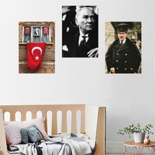3'lü Mustafa Kemal Atatürk Yapışkanlı A4 Poster Sticker Etiket