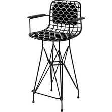 Knsz orta boy tel bar sandalyesi 1 li mağrur syhviona kolçaklı sırt minderli 65 cm oturma yüksekliği mutfak bahçe cafe ofis