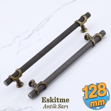 Badem10 Arsin Eskitme Antik Sarı Metal Kulp 128 mm - 12.8 cm Mobilya Mutfak Dolabı Dolap Kulpları Kulbu