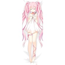 Anime Miku Hatsune Sakura Desenli Tasarım Çift Yön Baskılı Sarılma Yastığı Kılıfı