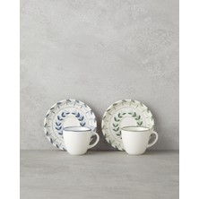 English Home Petally Bone Porselen 4 Parça 2 Kişilik Kahve Fincan Takımı 90 ml Mavi-Yeşil