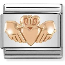 Nomination Composable Klasik Rölyef Sembolleri Paslanmaz Çelik ve 9k Rose Altın -Kalpli 20_CLADDAGH- Renkli