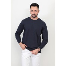 Erkek Indigo Renk Bisiklet Yaka Diagonel Çelikli Interlok Sweat - 5471