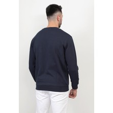 Erkek Indigo Renk Bisiklet Yaka Diagonel Çelikli Interlok Sweat - 5471