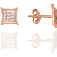 Söğütlü Silver Gümüş Rose Zirkon Taşlı Şık Kare Kadın Küpe SGTL12661ROSE