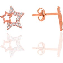 Söğütlü Silver Gümüş Rose Zirkon Taşlı Gecenin Yıldızları Kadın Küpe SGTL12660ROSE