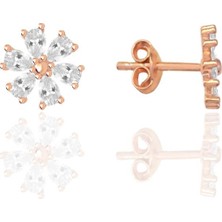 Söğütlü Silver Gümüş Rose Zirkon Taşlı Kristal Çiçek Küpe SGTL12662ROSE